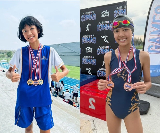 Con sao việt khoe huy chương vàng ái nữ nhà bình minh sang thái lan thi đấu con gái hà kiều anh bơi lội cực siêu - 1