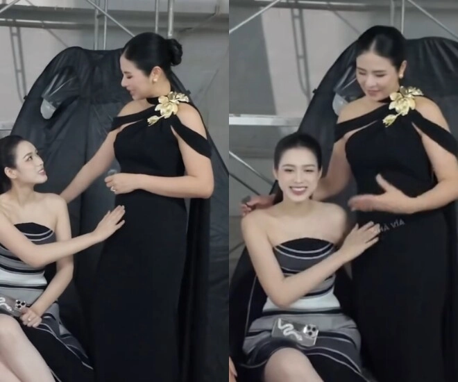 Hoa hậu đỗ thị hà bị nhắc nhở vì xoa bụng bầu của hoa hậu ngọc hân được đàn chị nhả vía có con - 1
