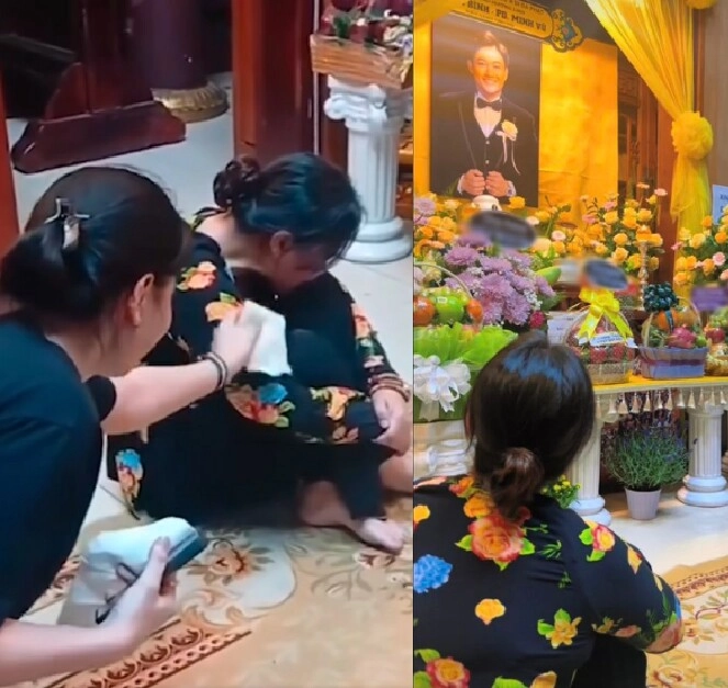 Vân trang gặp mặt liền ôm chầm lấy vợ quý bình 2 người phụ nữ mặt sưng húp nhìn di ảnh lau nước mắt - 1