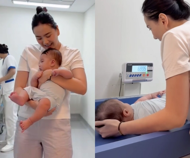 Mai ngọc đưa con trai đi tiêm phòng ở bệnh viện quốc tế khoe quý tử bụ sữa 4 tháng tuổi đã nặng 8kg - 1