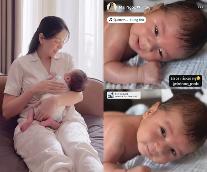 Mc mai ngọc thông báo họ tên đầy đủ của con trai đầu lòng quý tử hơn 1 tháng láu lỉnh ánh mắt ngọt ngào nhìn mẹ - 1