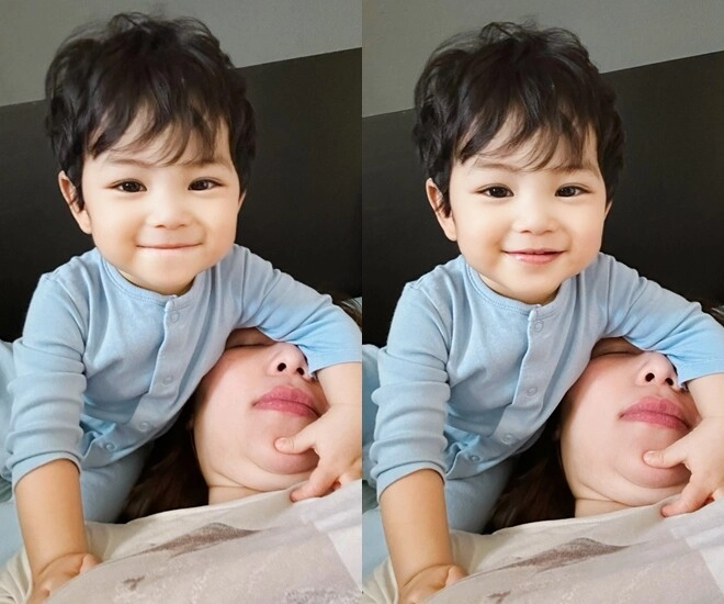 Quỳnh thư trêu con trai già chát quý tử gần 1 tuổi xinh như con lai mái tóc xoăn tự nhiên không tốn tiền uốn - 1