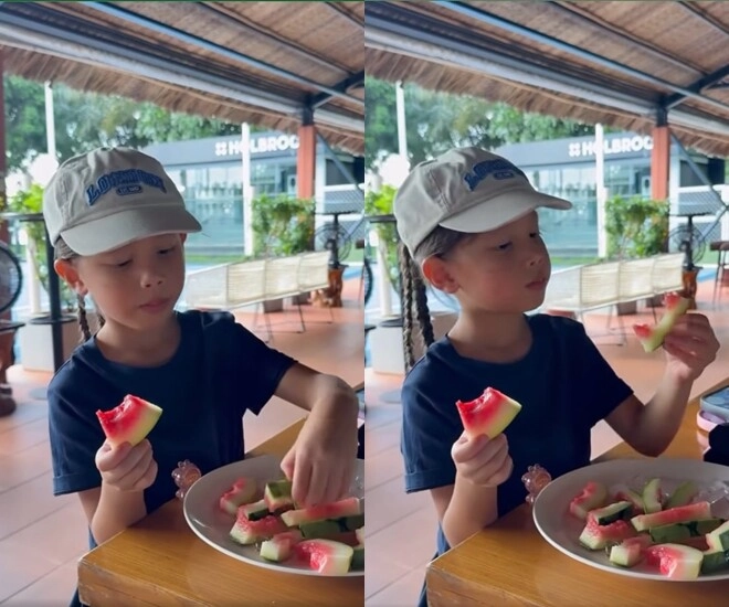 Sao việt 24h con gái hồ ngọc hà bất ngờ ăn lại miếng dưa hấu đã bỏ mẹ phải can ngăn - 1