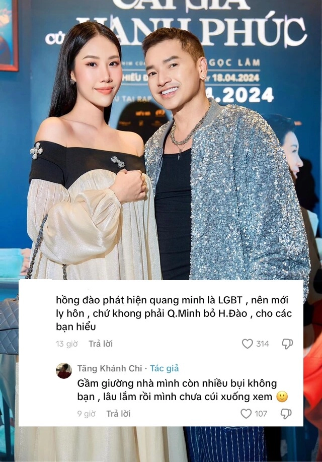 Sao việt 24h vợ trẻ kém 37 tuổi của quang minh đáp trả khi có người nhận xét bố của con mình thuộc giới tính thứ 3 - 3
