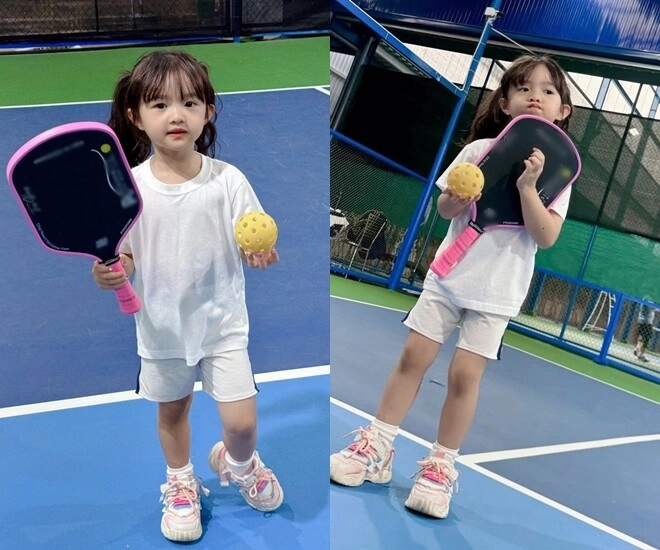 Sao việt 24h winnie nhà đông nhi - ông cao thắng 5 tuổi đã ra sân chơi pickleball khuôn mặt xinh xắn như búp bê - 1