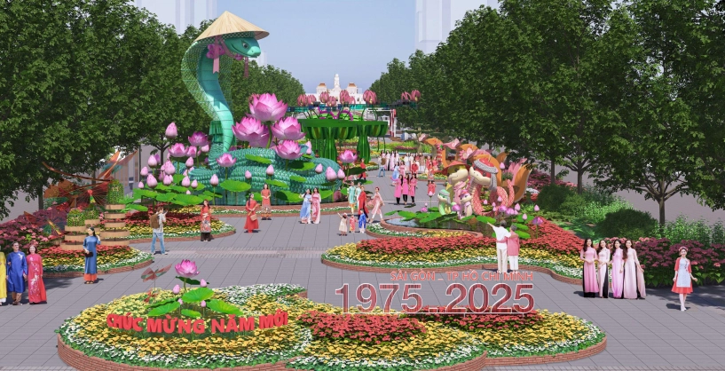Cặp đôi kim tỵ ngân tỵ ấn tượng ở tại đường hoa nguyễn huệ tết 2025 - 1