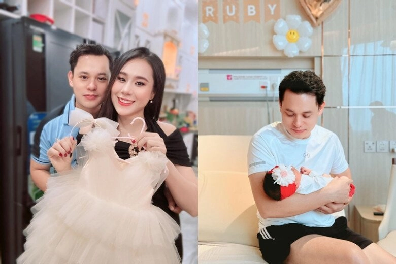Hồ bích trâm khoe ái nữ tóc đen thui khác hẳn anh trai ông xã doanh nhân đầu bù tóc rối chăm con mới chào đời - 3