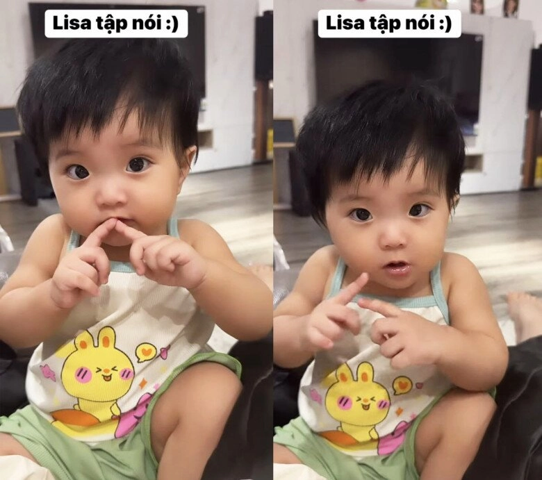 Lisa nhà khánh thi bập bẹ tập nói cực yêu gần 1 tuổi ngày càng tuấn tú với đôi mắt biết cười - 1