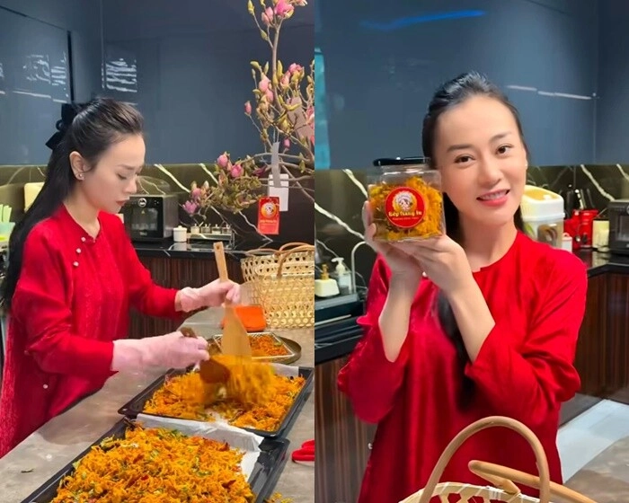 Phương oanh đưa 2 con về quê ngoại chuẩn bị tết cặp sinh đôi mặc áo dài đáng yêu thích thú khi xem gói bánh chưng - 8