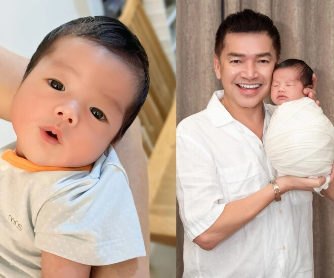 Quang minh cùng vợ mới bế con trai 1 tháng tuổi đi lễ chùa u70 đứng cạnh bà xã 28 tuổi vẫn xứng đôi - 6