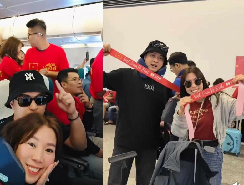 Sao việt cổ vũ đội tuyển việt nam đỗ mỹ linh cùng nhà chồng sang thái hồng đăng ở sân nước bạn hô vô địch - 4