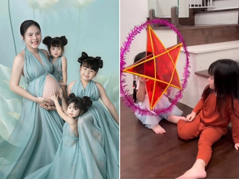 Sao việt đón trung thu vân trang sắp sinh con thứ 4 nên bù đắp cho 3 ái nữ trong biệt thự tiền tỷ - 1