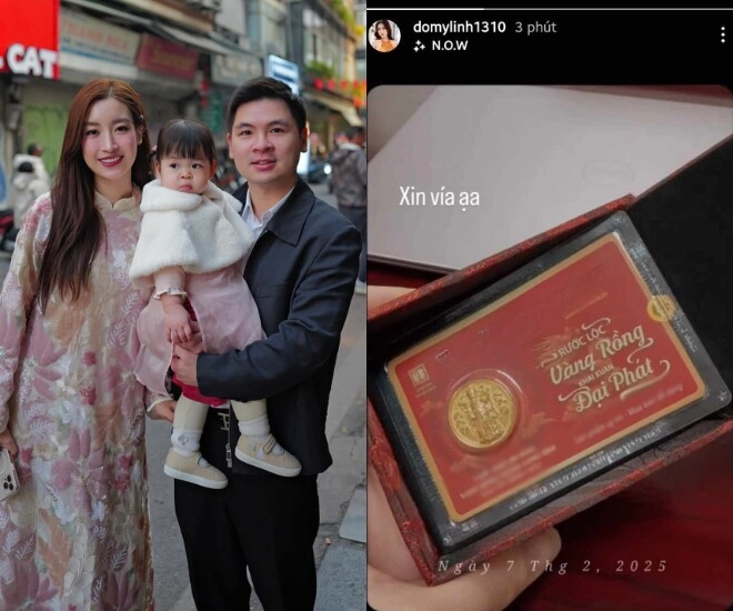 Sao việt mua vàng ngày thần tài đỗ mỹ linh làm dâu hào môn vẫn xin vía con gái kha ly đeo vàng đỏ người - 1