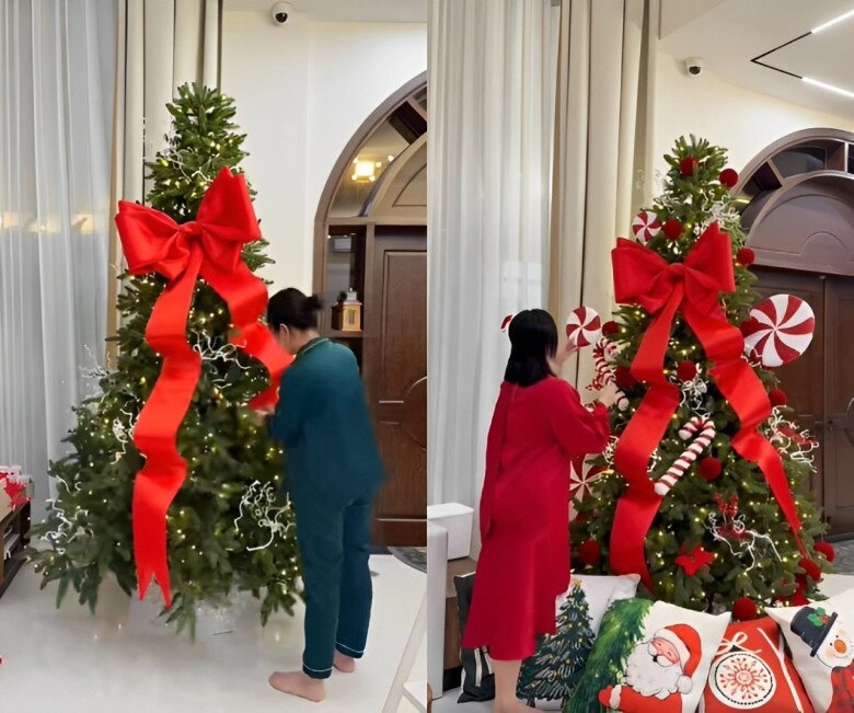 Sao việt trang trí noel vân trang phủ đỏ biệt thự 1200m2 cơ ngơi của cường đô la lung linh như trung tâm thương mại - 5