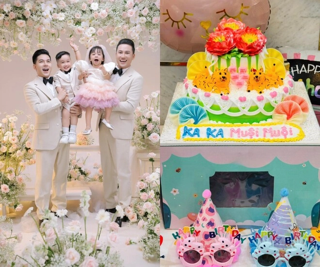 Thanh đoàn - hà trí quang tổ chức sinh nhật hoành tráng cho 2 con tự tay làm bánh kem và trang trí bắt mắt - 1
