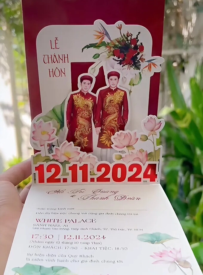 Thiệp cưới như hộp bánh của sao việt hà trí quang in cả hình 3d puka - gin tuấn kiệt đầy tinh tế - 2