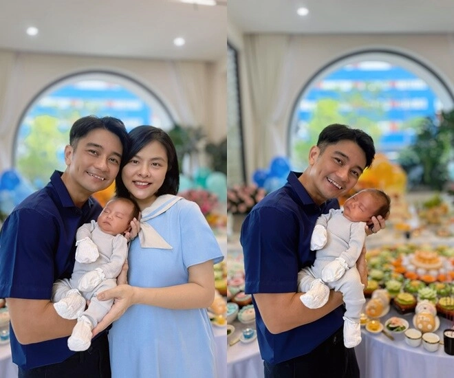 Vân trang khoe con trai mới sinh là bản sao của ba doanh nhân gia đình đông quân số có tiệc đầy tháng độc lạ - 1