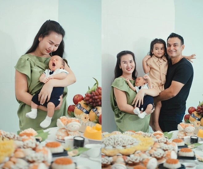 Võ hạ trâm làm tiệc đầy tháng cho quý tử lai ấn milo nằm yên bình trong vòng tay của ông ngoại đã xuất gia - 1
