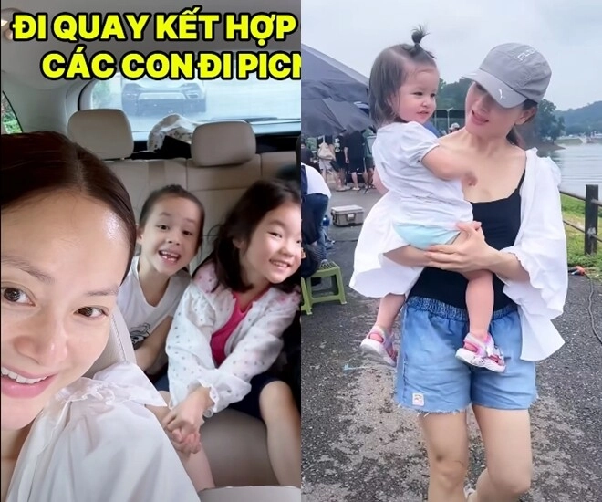 Lan phương tranh thủ từng phút để chăm 2 con khi đi quay phim có bảo mẫu theo sát giúp đỡ - 1