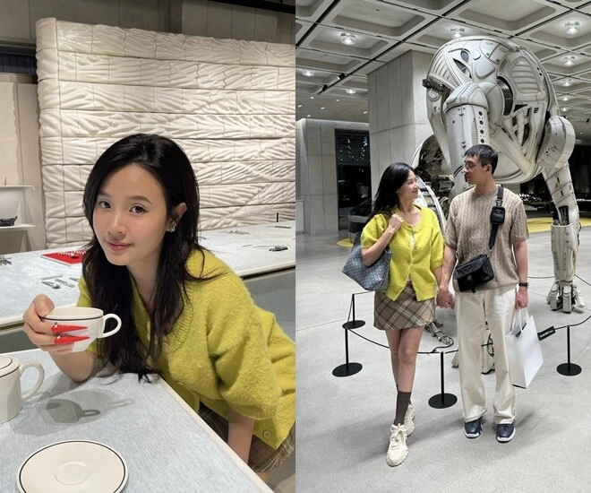 Midu cùng ông xã thiếu gia ngành nhựa vi vu hàn quốc cặp đôi u40 nhìn như sinh viên bóng lưng cũng như đang đóng phim - 1