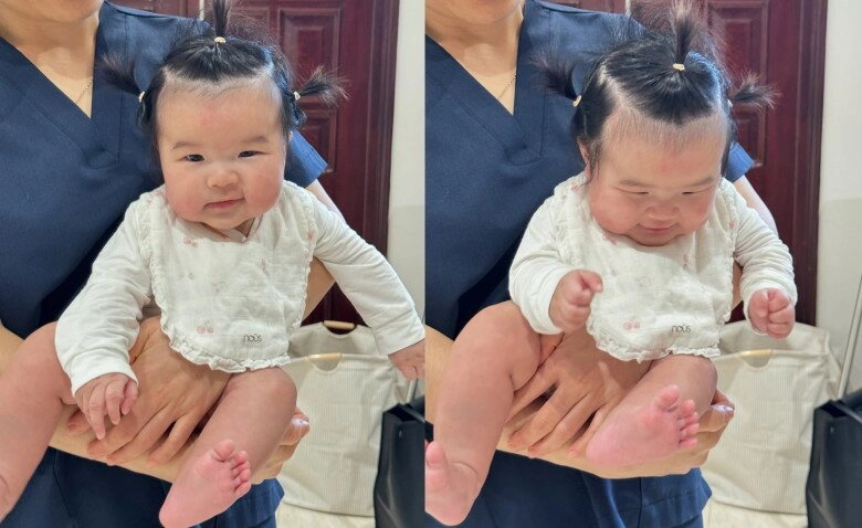 Cháu ngoại nsưt xuân hinh vài tháng tuổi đã tóc nhiều đầy đầu vẻ ngoài đáng yêu nhưng chẳng giống mẹ tẹo nào - 3