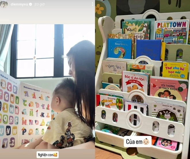 Diễm my 9x chăm con trai đến bầm tím cả trán quý tử chưa tròn 1 tuổi đã phải học cả núi sách - 2