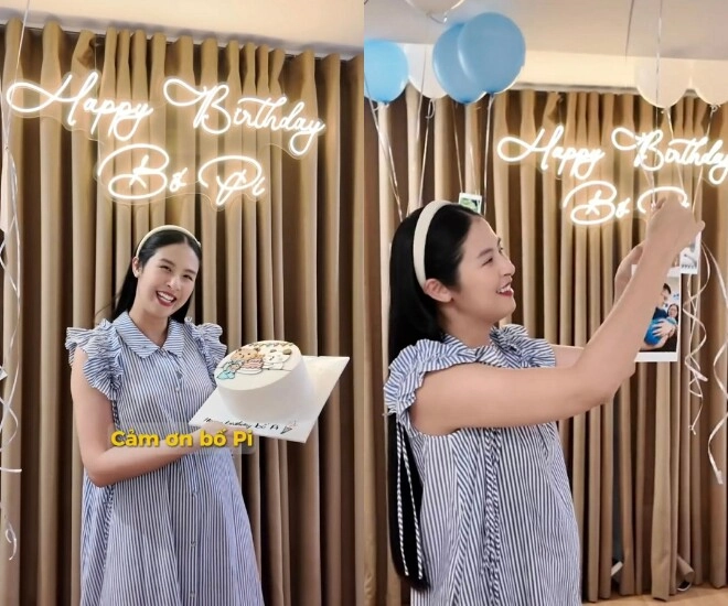 Hoa hậu ngọc hân bế con tổ chức sinh nhật cho chồng quý tử 1 tháng tuổi hưởng gen mũi cao của bố - 1