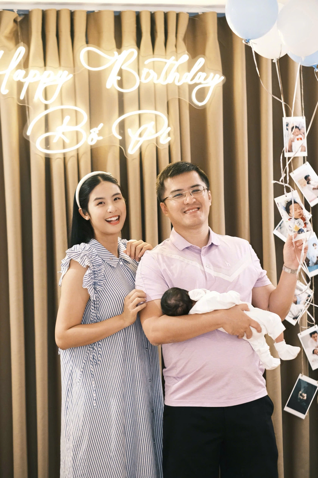 Hoa hậu ngọc hân bế con tổ chức sinh nhật cho chồng quý tử 1 tháng tuổi hưởng gen mũi cao của bố - 3