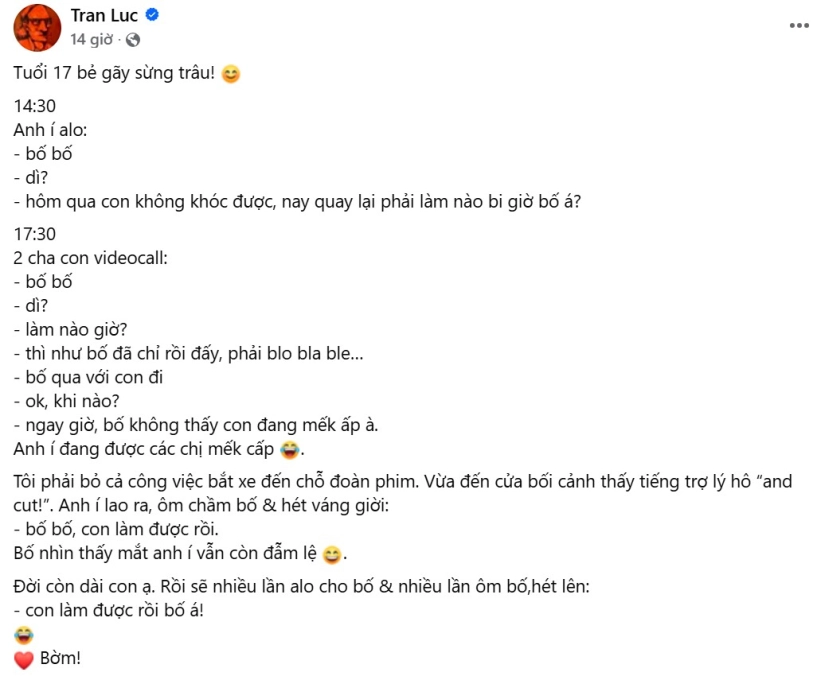 Nsnd trần lực khoe con trai 17 tuổi bẻ gãy sừng trâu bờm lần đầu đóng phim phải gọi điện cầu cứu bố - 2
