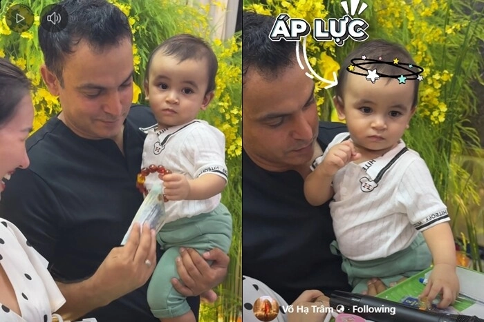 Phản ứng của chồng võ hạ trâm khi con lai ấn không chọn vàng tiền chỉ lấy tràng hạt từ ông ngoại xuất gia trong tiệc thôi nôi - 2