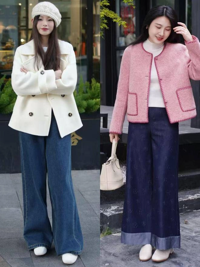 So với áo khoác dài kiểu áo khoác này phối với quần ống rộng đỉnh chóp hơn hẳn lại kéo chân dài cả mét - 3