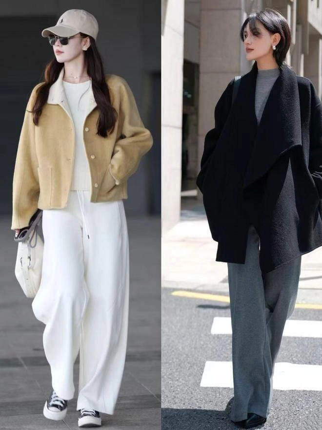 So với áo khoác dài kiểu áo khoác này phối với quần ống rộng đỉnh chóp hơn hẳn lại kéo chân dài cả mét - 8